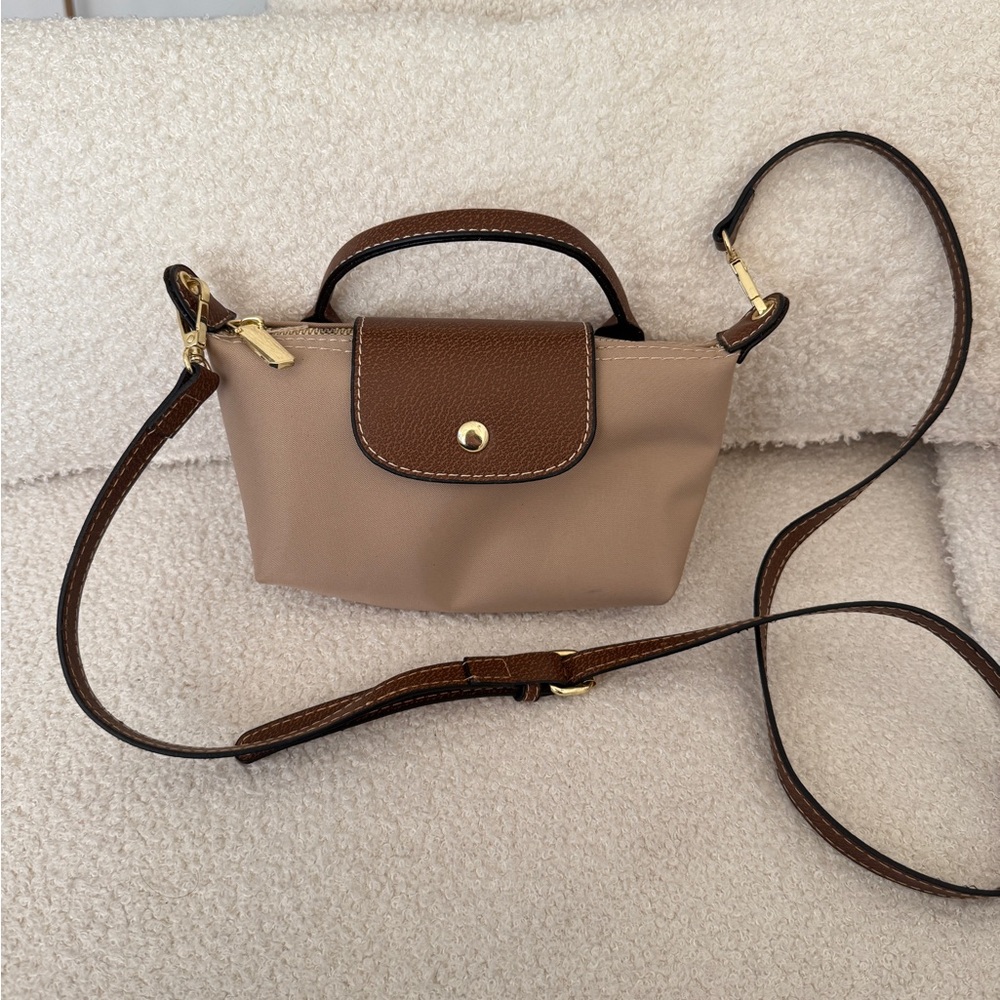 Longchamp Style Brown and Tan Crossbody Bag